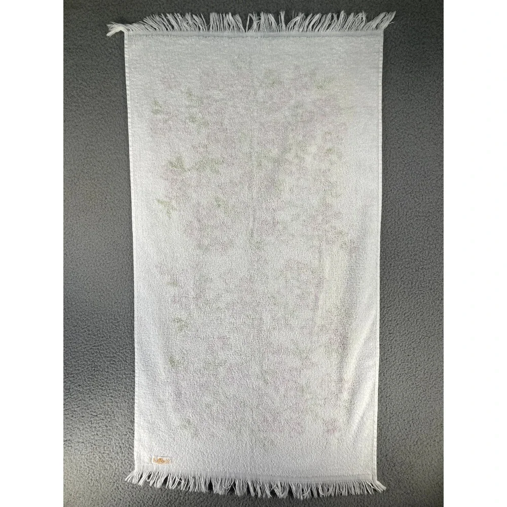 Vintage Cannon Bath Towel White Purple Yellow Floral Fringed‎ 38x21 Inches